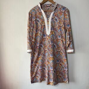 Peter Millar Tunic Dress M 3/4 Sleeve Boho‎ Paisley Cotton Blend Resort Casual
